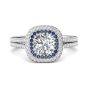 Double Halo Split Band Round Cut Diamond and Sapphire Engagement Ring Pave Setting -Platinum