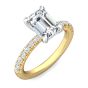 Ladies Two-Tone Hidden Halo Emerald Cut Diamond Engagement Ring 4 Claw Setting Centre Stone Pave Setting Side Stones In -18K Yellow