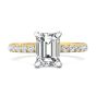 Ladies Two-Tone Hidden Halo Emerald Cut Diamond Engagement Ring 4 Claw Setting Centre Stone Pave Setting Side Stones In -18K Yellow