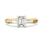 Emerald Cut 3 Stones Diamond Engagement Ring Tapered Baguette Side Stones in 18K Yellow