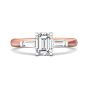 Emerald Cut 3 Stones Diamond Engagement Ring Tapered Baguette Side Stones -18K Rose