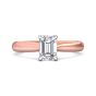 Emerald cut Solitaire 4 Claw Diamond Engagement Ring In a Plain Band -18K Rose