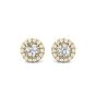 Halo Style Round Cut Diamond Earring 4 Claw Setting Secured friction backings In 18K Yellow Gold