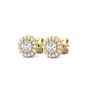 Halo Style Round Cut Diamond Earring 4 Claw Setting Secured friction backings In 18K Yellow Gold