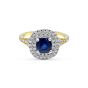 Double Halo Split Band Blue Sapphire Diamond Engagement Ring In 18 Karat White and Yellow Gold