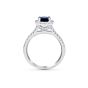 Halo Cushion Cut Blue Sapphire Diamond Engagement Ring In 18 Karat White Gold