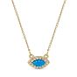 18K Yellow Gold Diamond Evil Eye Natural Turquoise Marquise Cut Necklace 