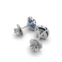 Natural Blue Sapphire Halo Diamond Earring Pave Setting In 18K White Gold 