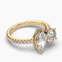 Marquise and Round Toi Et Moi You and Me Diamond Engagement Ring Prong Setting Centre Stones Pave Setting Side Stone In 18K Yellow Gold 