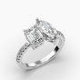 Toi Et Moi Emerald Marquise Prong Setting Diamond Engagement Ring Pave Setting Side Stones in 18K White Gold