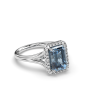 Santa Maria Aquamarine Halo Diamond Ring Emerald Cut 4 Claw Centre Stone Pave Setting Side Stone in 18K White Gold 