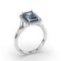 Santa Maria Aquamarine Halo Diamond Ring Emerald Cut 4 Claw Centre Stone Pave Setting Side Stone in 18K White Gold 