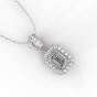 Emerald Cut Halo Diamond Pendant 4 Claw Setting In 18K White Gold 