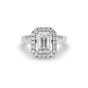 2.00 CT Emerald Cut Halo Diamond Engagement Ring Pave Setting Side stones -18K White