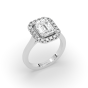 2.00 CT Emerald Cut Halo Diamond Engagement Ring Pave Setting Side stones -18K White