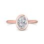 Oval Cut Bezel Setting Diamond Engagement Ring In a Plain Knife Edge Band-18K Rose