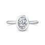 Oval Cut Bezel Setting Diamond Engagement Ring In a Plain Knife Edge Band-Platinum