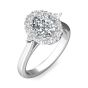  Three Stone Oval and Pear Cut Halo Diamond Engagement Ring In 18K White Gold 