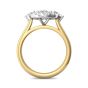 Two Tone Halo Three stone Oval and Pear Diamond Engagement Ring With Plain Band In 18K White And Yellow Gold 