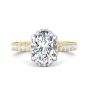 DG & Co. Signature Oval Cut Halo Diamond Engagement Ring 4 Claw Setting Pave Setting Side Stone -18K Yellow