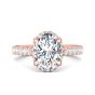 DG & Co. Signature Oval Cut Halo Diamond Engagement Ring 4 Claw Setting Pave Setting Side Stone -18K Rose