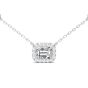 Emerald Cut Halo Diamond Pendant 4 Claw Setting Centre Stone Pave Setting Side Stone In 18K White Gold 