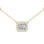 Halo Diamond Necklace Emerald Cut Four Claw Setting Adjustable Chain In 18K Yellow Gold 