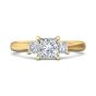 Trilogy 3 Stone 4 Claw Princess Cut Diamond Engagement Ring In a Plain Tapered band -18K Yellow