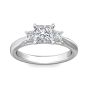 Trilogy 3 Stone 4 Claw Princess Cut Diamond Engagement Ring In a Plain Tapered band -Platinum