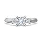 Trilogy 3 Stone 4 Claw Princess Cut Diamond Engagement Ring In a Plain Tapered band -18K White