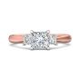 Trilogy 3 Stone 4 Claw Princess Cut Diamond Engagement Ring In a Plain Tapered band -18K Rose