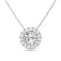 1.00CT Lab Grown Halo Diamond Pendant 4 Claw Setting Centre Stone Pave Setting Side Stone In 18K White Gold 