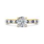 Round Cut 4 Claw Setting Diamond Sapphire Engagement Ring Pave Setting Side Stones -18K Yellow