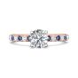 Round Cut 4 Claw Setting Diamond Sapphire Engagement Ring Pave Setting Side Stones -18K Rose