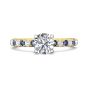 Round Cut 4 Claw Setting Diamond Sapphire Engagement Ring Pave Setting Side Stones -18K Yellow