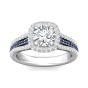 Diamond Sapphire Halo Engagement Ring Triple Band Pave Setting 