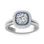 Double Halo Split Band Round Cut Diamond and Sapphire Engagement Ring Pave Setting -Platinum