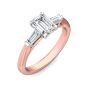 Emerald Cut 3 Stones Diamond Engagement Ring Tapered Baguette Side Stones -18K Rose