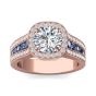 Round Cut Double Claw setting Halo Diamond Engagement Ring -18K Rose