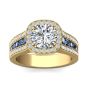 Round Cut Double Claw setting Halo Diamond Engagement Ring -18K Yellow