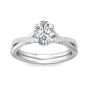 Oval Cut Cross over Double Band Pave Setting Diamond Engagement Ring 4 Claw Setting-18K White