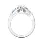 Vintage Style Round Cut Trilogy 3 Stone Diamond Engagement Ring In a Tapered Baguette Side stone Milgrain Share Prong Setting -18K White