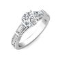 Vintage Style Round Cut Trilogy 3 Stone Diamond Engagement Ring In a Tapered Baguette Side stone Milgrain Share Prong Setting -Platinum