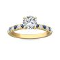 Round Cut 4 Claw Setting Diamond Sapphire Engagement Ring Pave Setting Side Stones -18K Yellow