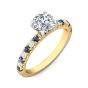 Round Cut 4 Claw Setting Diamond Sapphire Engagement Ring Pave Setting Side Stones -18K Yellow