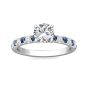 Round Cut 4 Claw Setting Diamond Sapphire Engagement Ring Pave Setting Side Stones -18K White