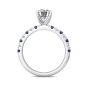 Round Cut 4 Claw Setting Diamond Sapphire Engagement Ring Pave Setting Side Stones -18K White