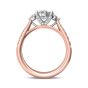 Oval Cut Trilogy 3 Stone 4 Claw Diamond Engagement Ring In a Pave Setting Side Stones-18K Rose