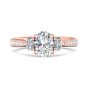 Oval Cut Trilogy 3 Stone 4 Claw Diamond Engagement Ring In a Pave Setting Side Stones-18K Rose