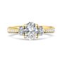 Oval Cut Trilogy 3 Stone 4 Claw Diamond Engagement Ring In a Pave Setting Side Stones-18K Yellow